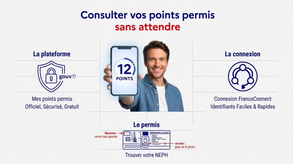 Infographie expliquant comment vérifier son solde points permis en ligne