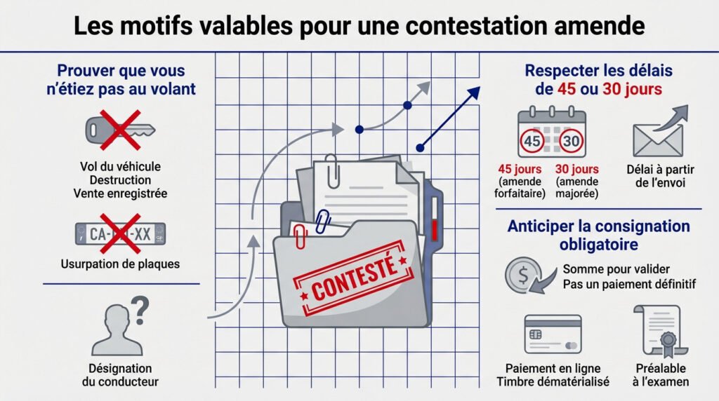 Dossier de contestation amende avec justificatifs officiels pour prouver non-conduite