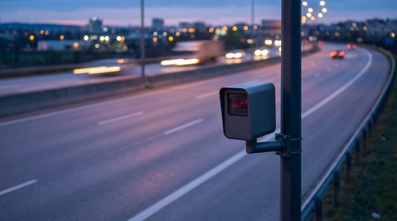 Radar Millia Gatso au crépuscule avec vue rapprochée sur l’objectif de détection Tout savoir sur le radar millia gatso et ses flashs