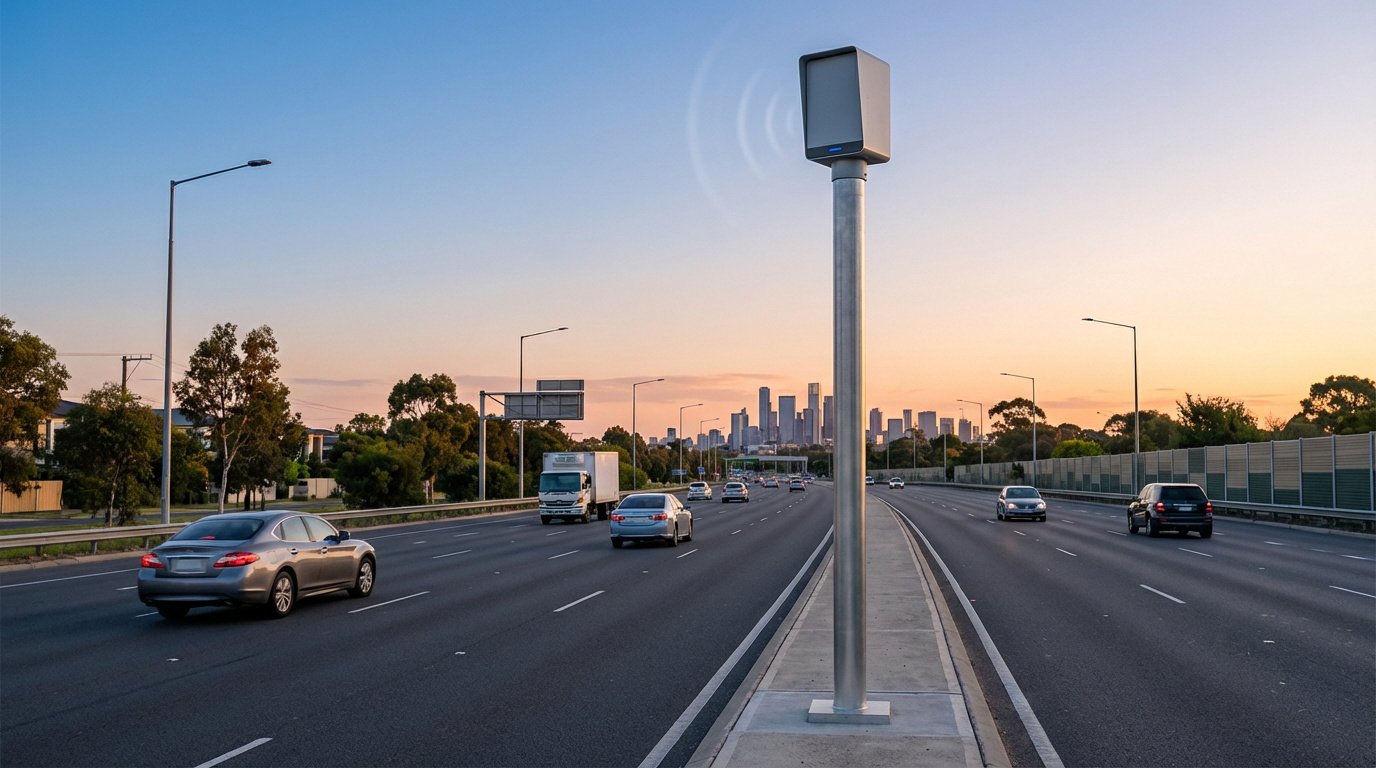 Radar tourelle moderne monté sur un poteau pour la surveillance du trafic routier