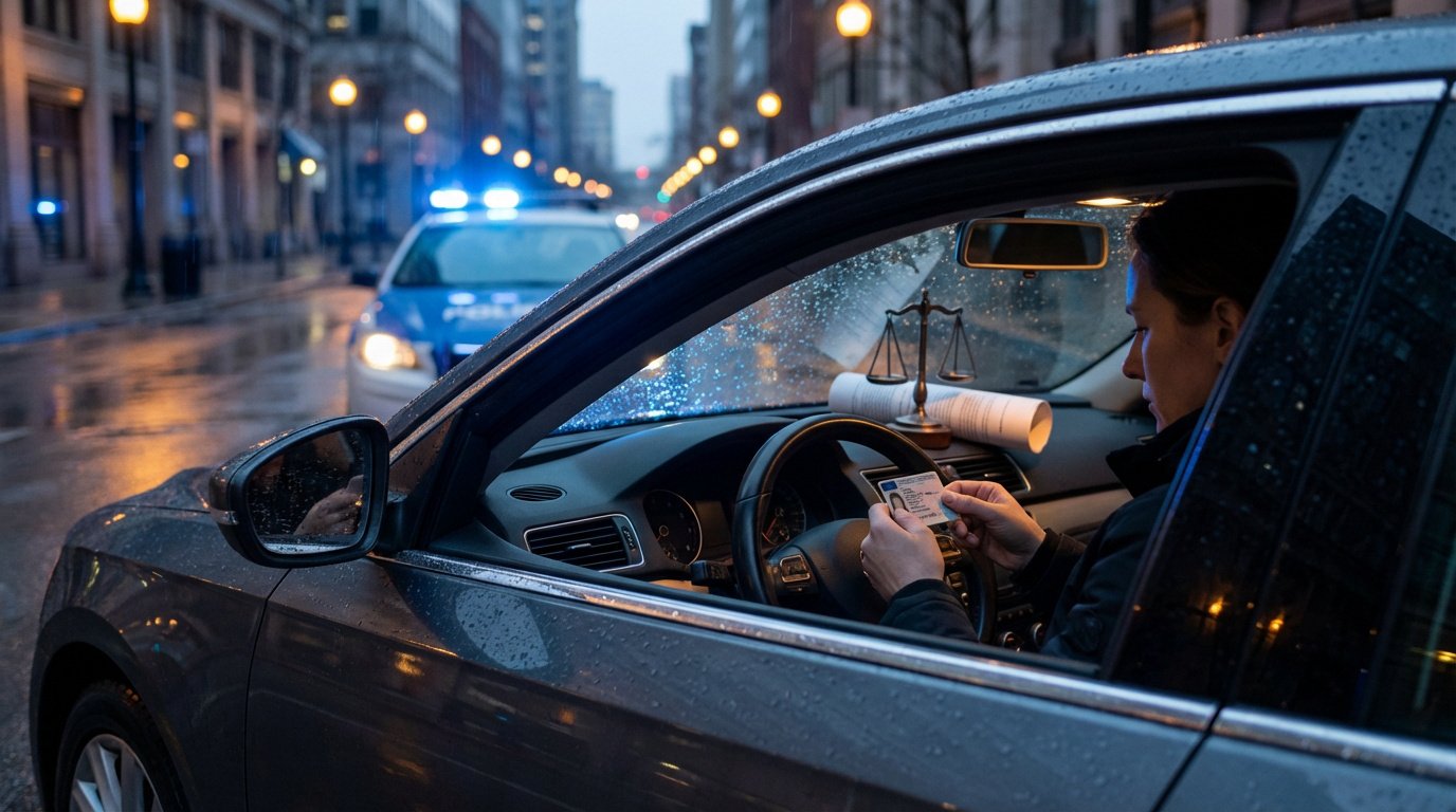 Illustration du refus obtempérer avec un permis de conduire et des clés sur fond sombre