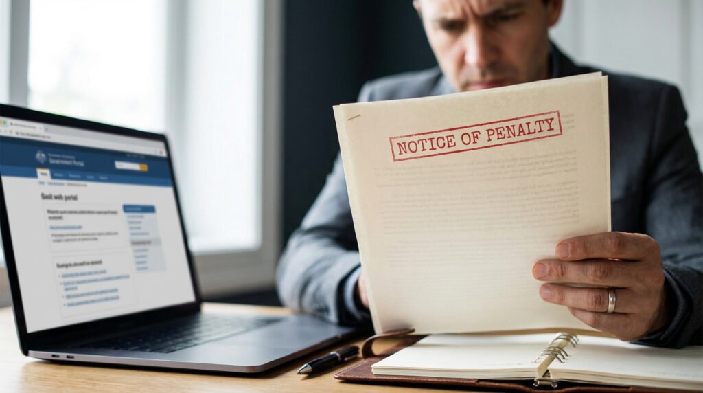 Document officiel d'avis de pénalité indiquant une amende majorée