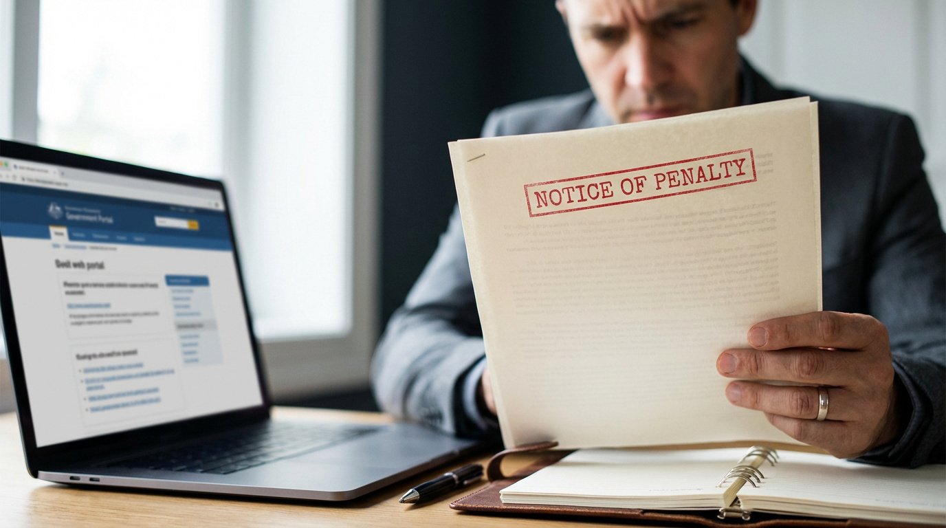 Document officiel d'avis de pénalité indiquant une amende majorée