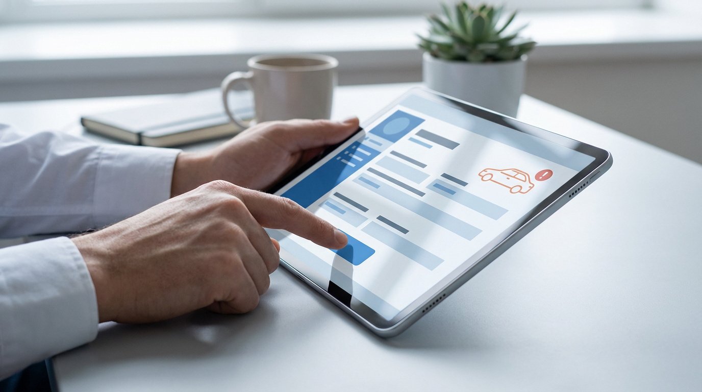 Contester une amende en ligne, saisie du dossier sur une tablette numérique