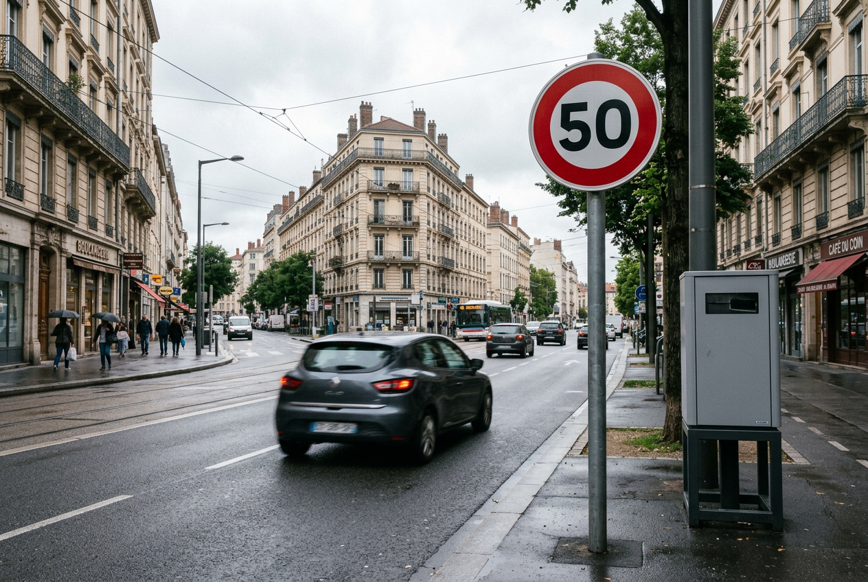 Excès de vitesse entre 30 et 40 km/h : radar automatique fixe contrôlant une route limitée à 50 km/h