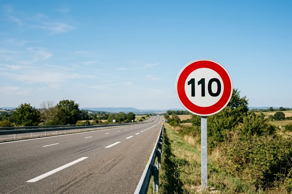 Panneau de limitation de vitesse 110 km/h sur autoroute pour jeune conducteur en période probatoire