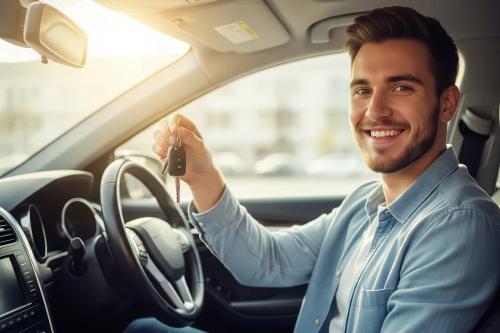 Obtenir son permis de conduire : jeune conducteur souriant tenant les clés de sa voiture