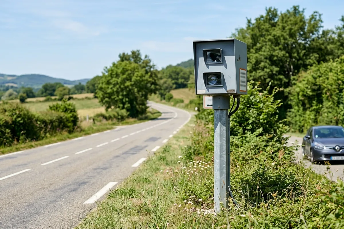 Radar automatique contrôlant la vitesse au bord d'une route de campagne