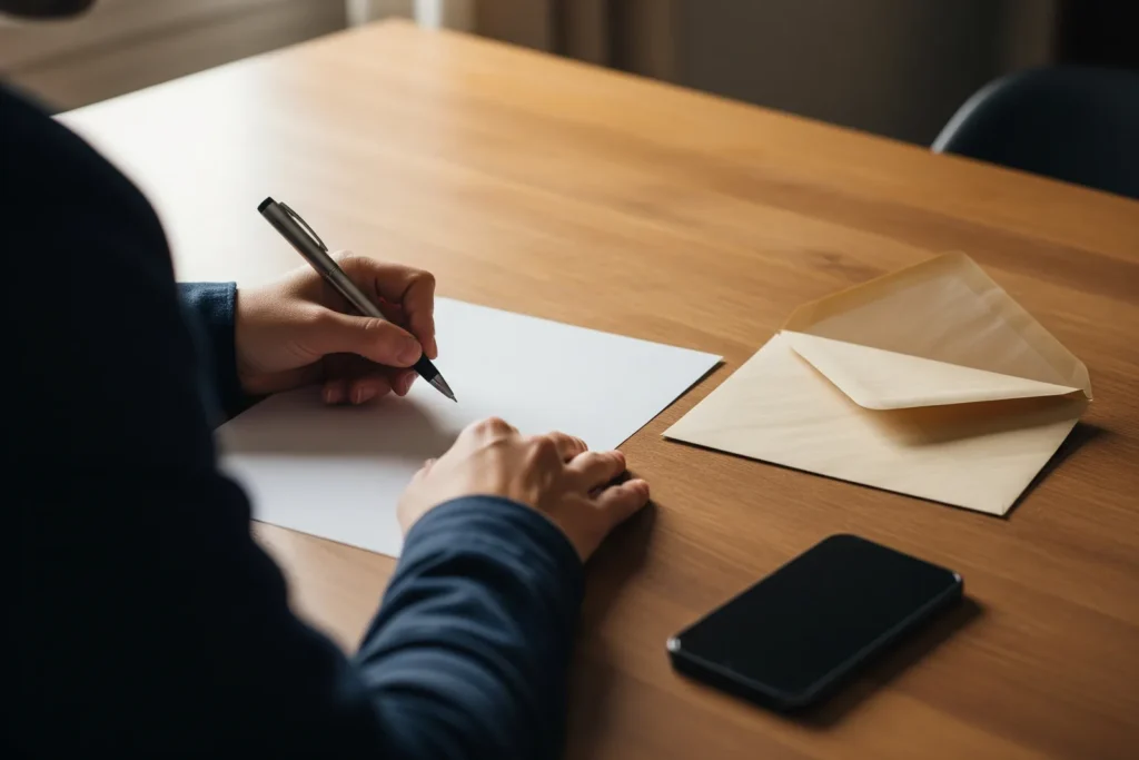 antai contestation d'une amende à son bureau avec courrier et stylo