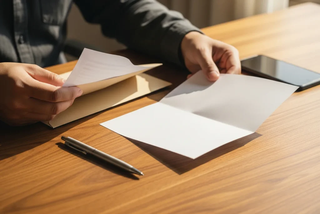 Personne ouvrant un courrier administratif pour obtenir un bordereau de situation d'amende