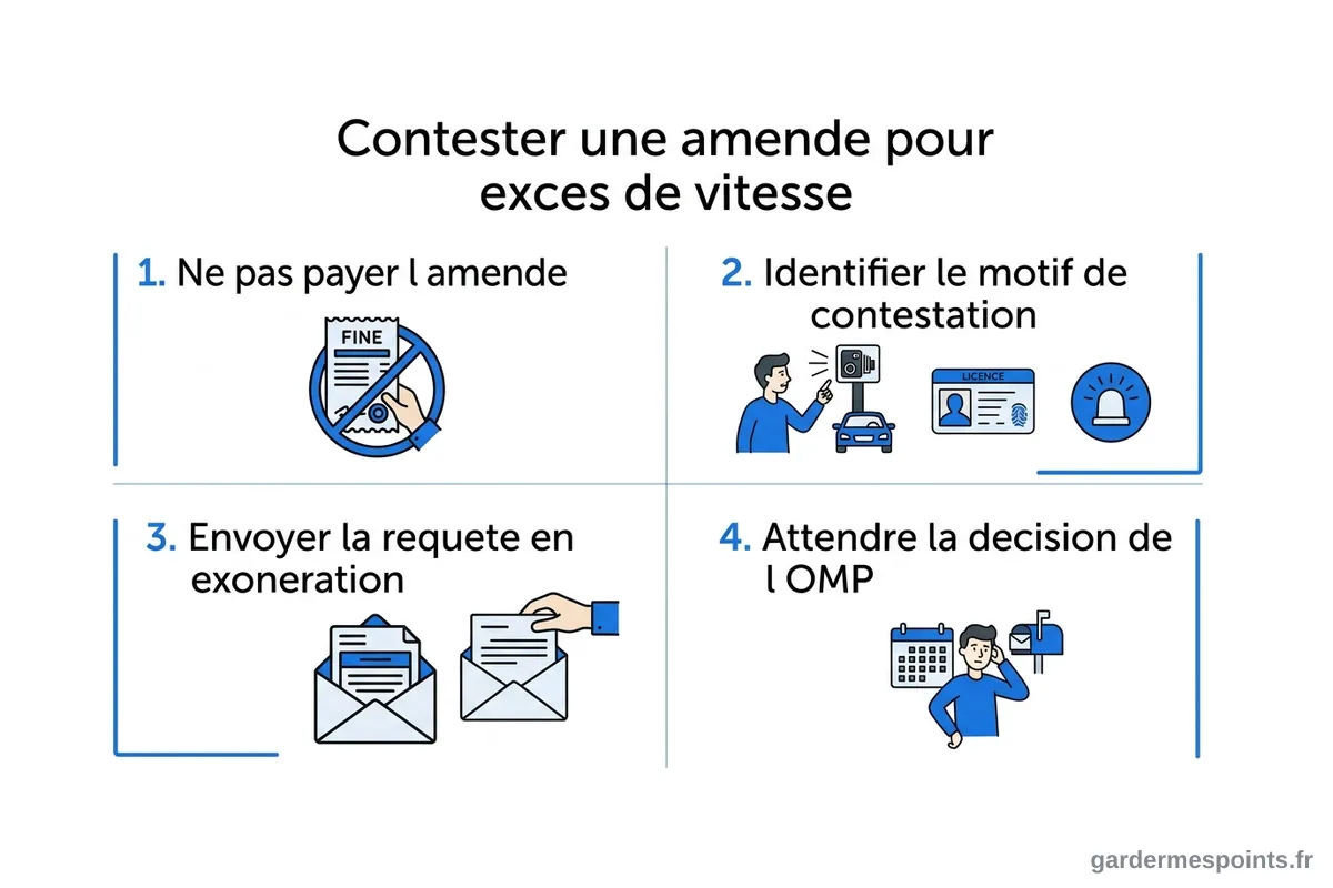 Infographie des 4 étapes pour contester une amende pour excès de vitesse en France