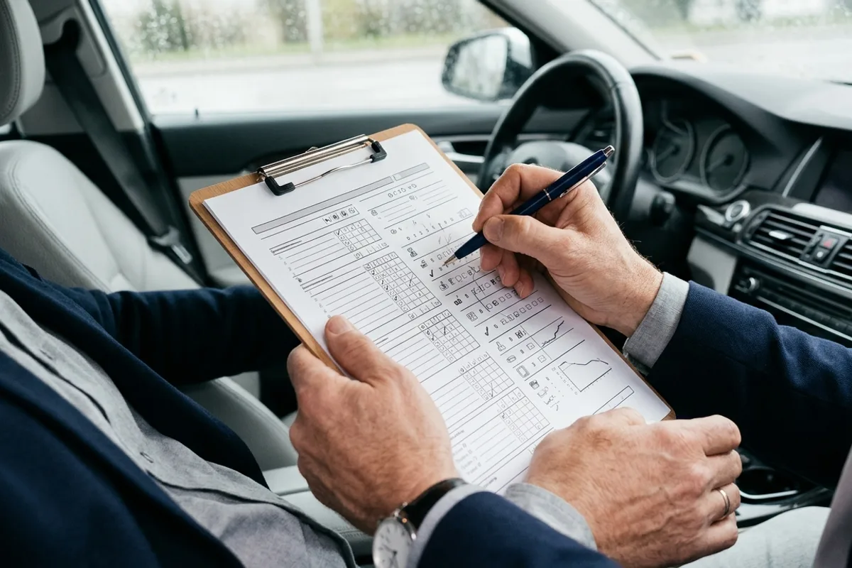 Examinateur tenant la grille CEPC lors de l'épreuve pratique du permis