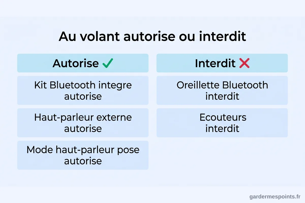 Schéma comparatif des dispositifs audio autorisés et interdits au volant selon l'article R412-6-1