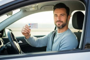 nombre de points permis, conducteur tenant son permis de conduire français au volant