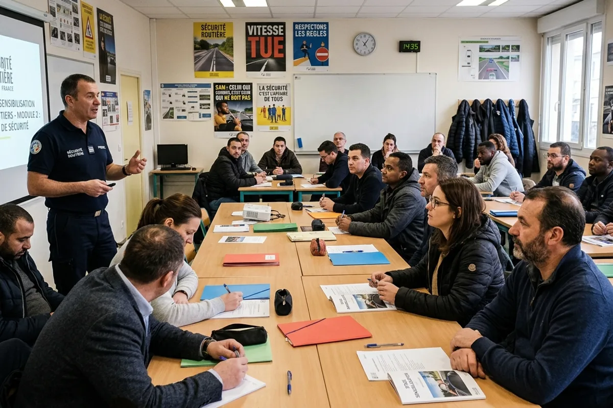 Session de formation sécurité routière lors d'un stage de récupération de points