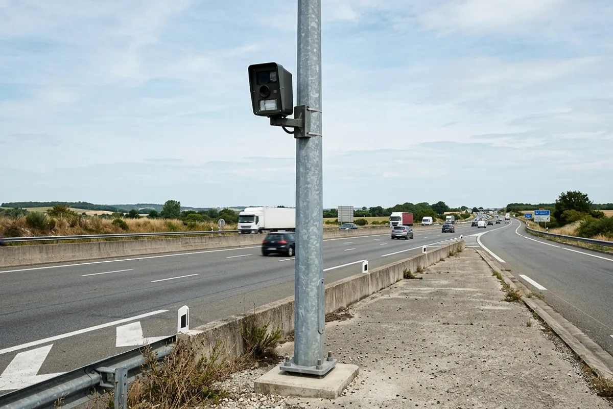 Radar automatique fixe positionné sur le bord d une autoroute française