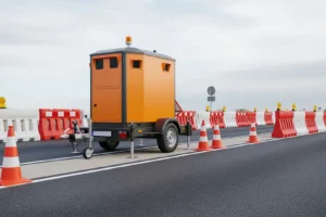 radar chantier autonome au bord d'une route en travaux