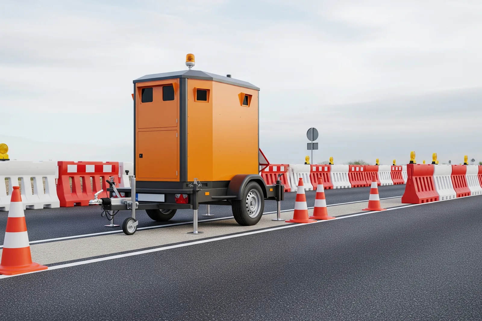 radar chantier autonome au bord d'une route en travaux