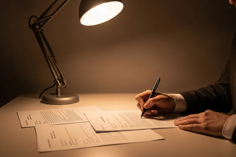 Personne rédigeant une lettre administrative de contestation d'amende à un bureau