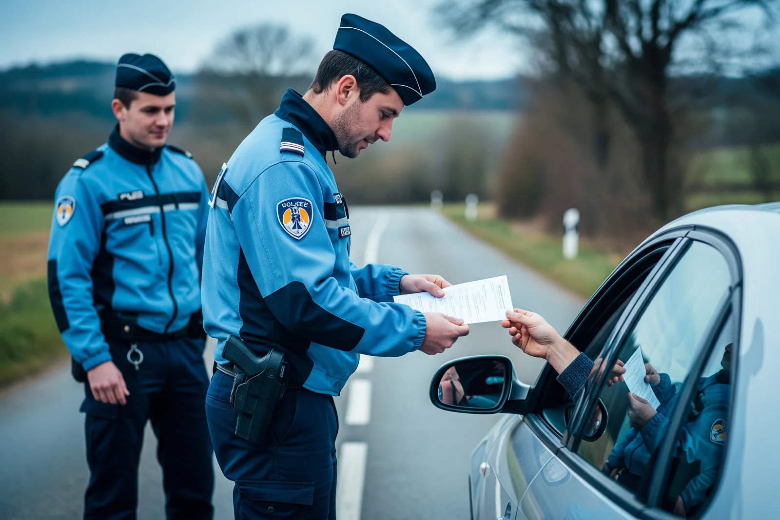 policier remettant un ordre de rétention de permis à un conducteur arrêté en bord de route