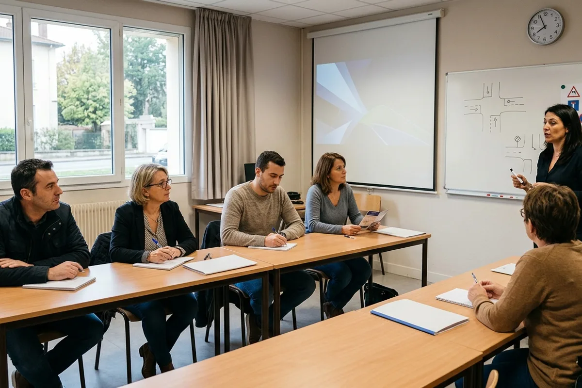 Participants adultes assis en salle lors d un stage de récupération de points de permis de conduire