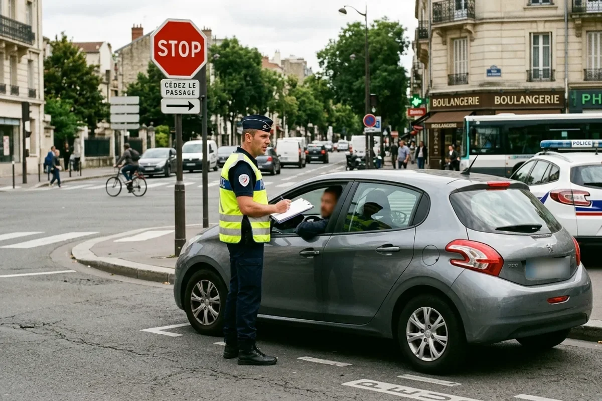 contrôle routier après un stop grillé, amende et retrait de points