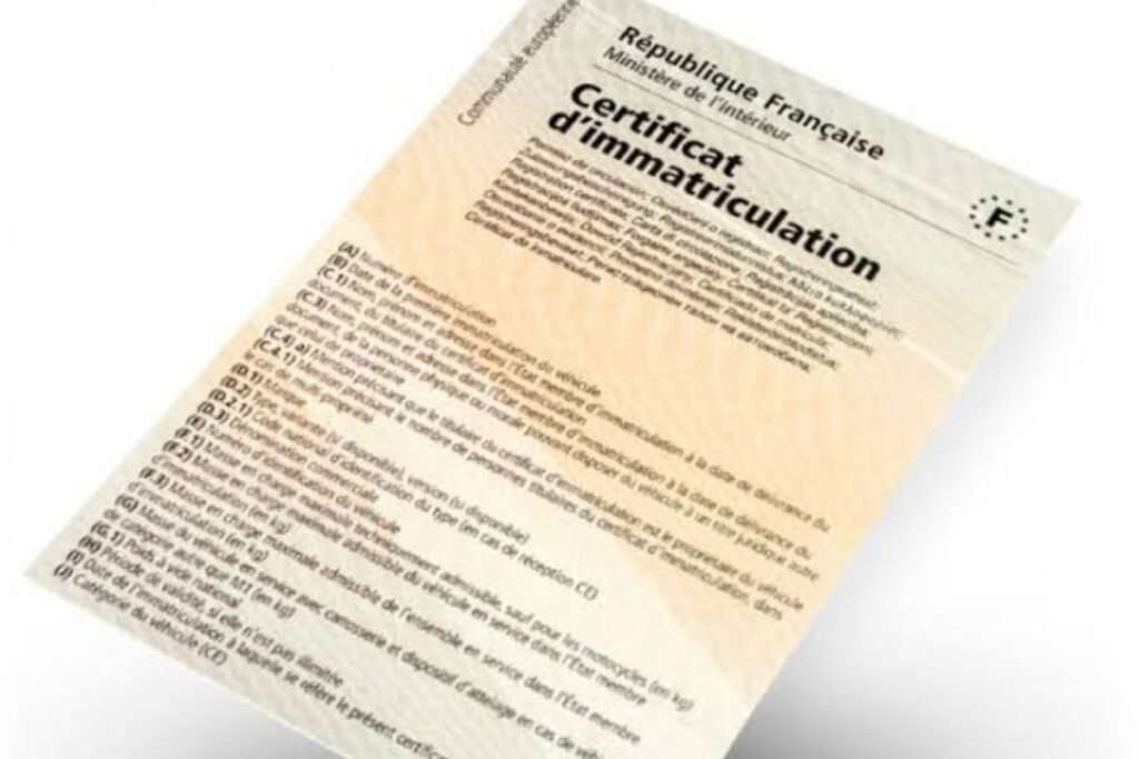 Certificat d'immatriculation français (carte grise) de la République Française, Ministère de l'Intérieur