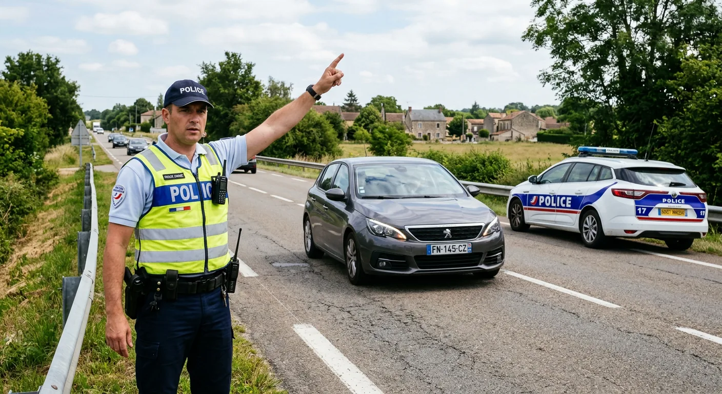 Policier arrêtant un véhicule lors d'un contrôle routier Policier faisant signe à une voiture de s'arrêter pour un contrôle routier