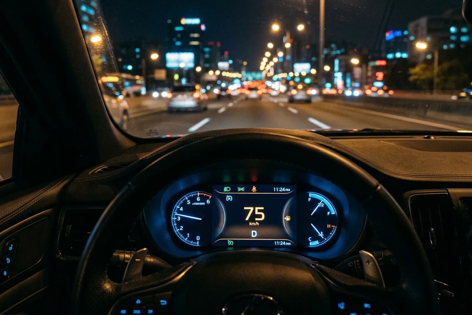 Compteur de vitesse numérique d'un véhicule, illustration d'un excès de vitesse entre 20 et 30 km/h