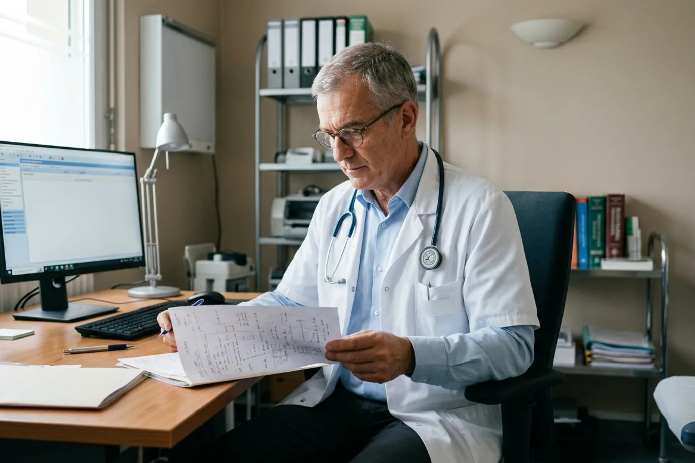Médecin agréé effectuant une visite médicale obligatoire pour récupérer le permis de conduire après suspension