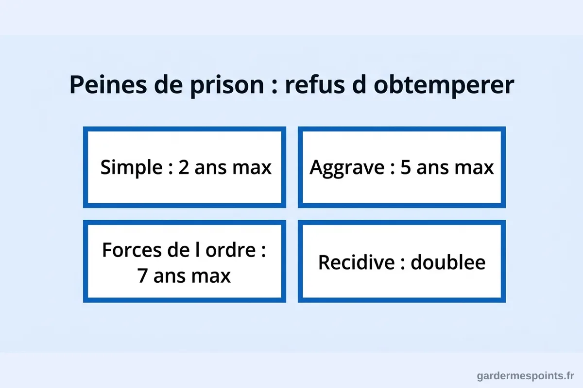 Infographie des peines de prison pour refus d'obtempérer selon le type d'infraction