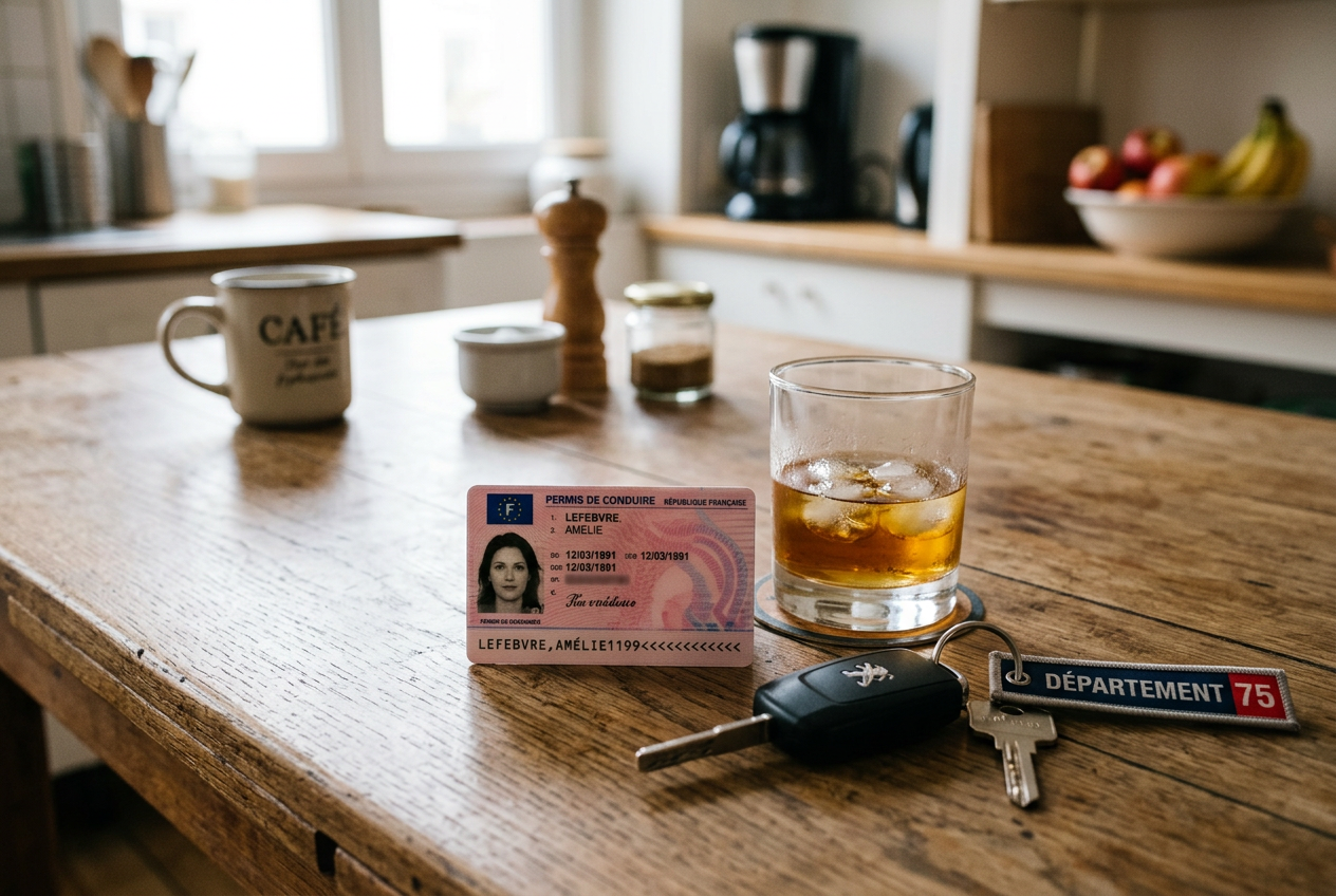 Alcool au volant : verre d'alcool et clés de voiture