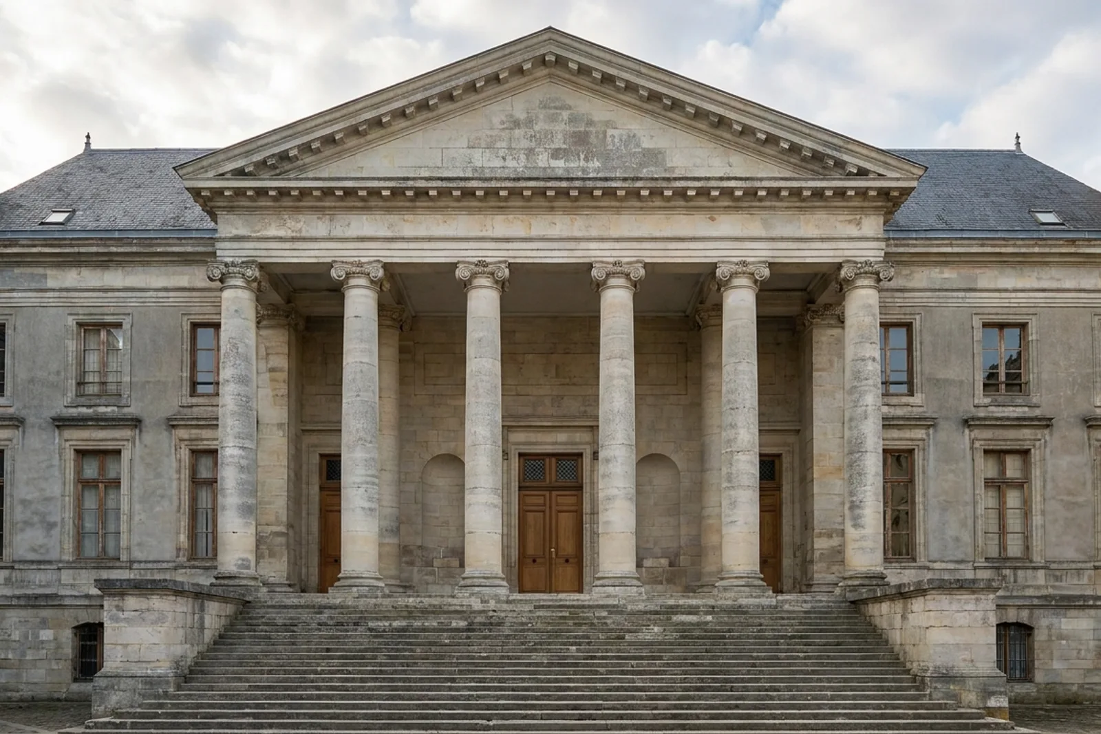 Facade d'un palais de justice symbolisant la procédure judiciaire après une suspension de permis