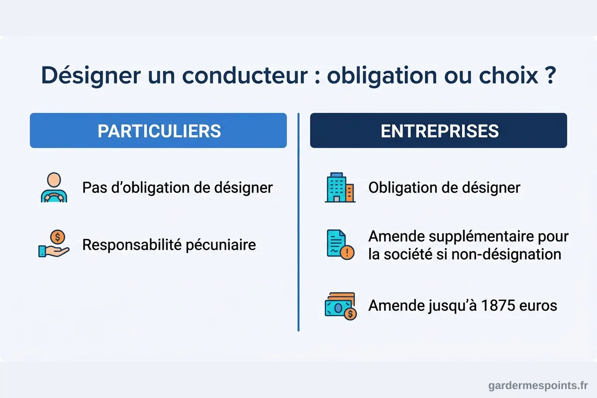 Désigner un conducteur : obligation ou choix Comparatif de la désignation du conducteur : obligations et amendes pour les particuliers et les entreprises