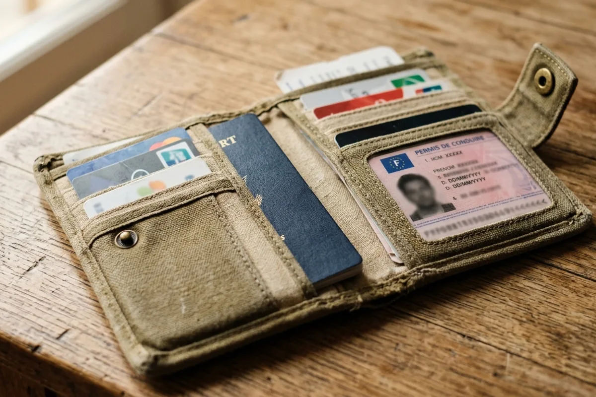 Pochette de voyage avec passeport et permis de conduire, documents pour conduire à l'étranger avec un permis français