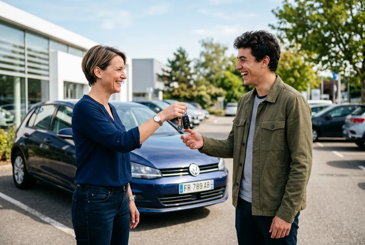 Prêt d'une voiture Remise des clés lors du prêt d'une voiture entre deux personnes