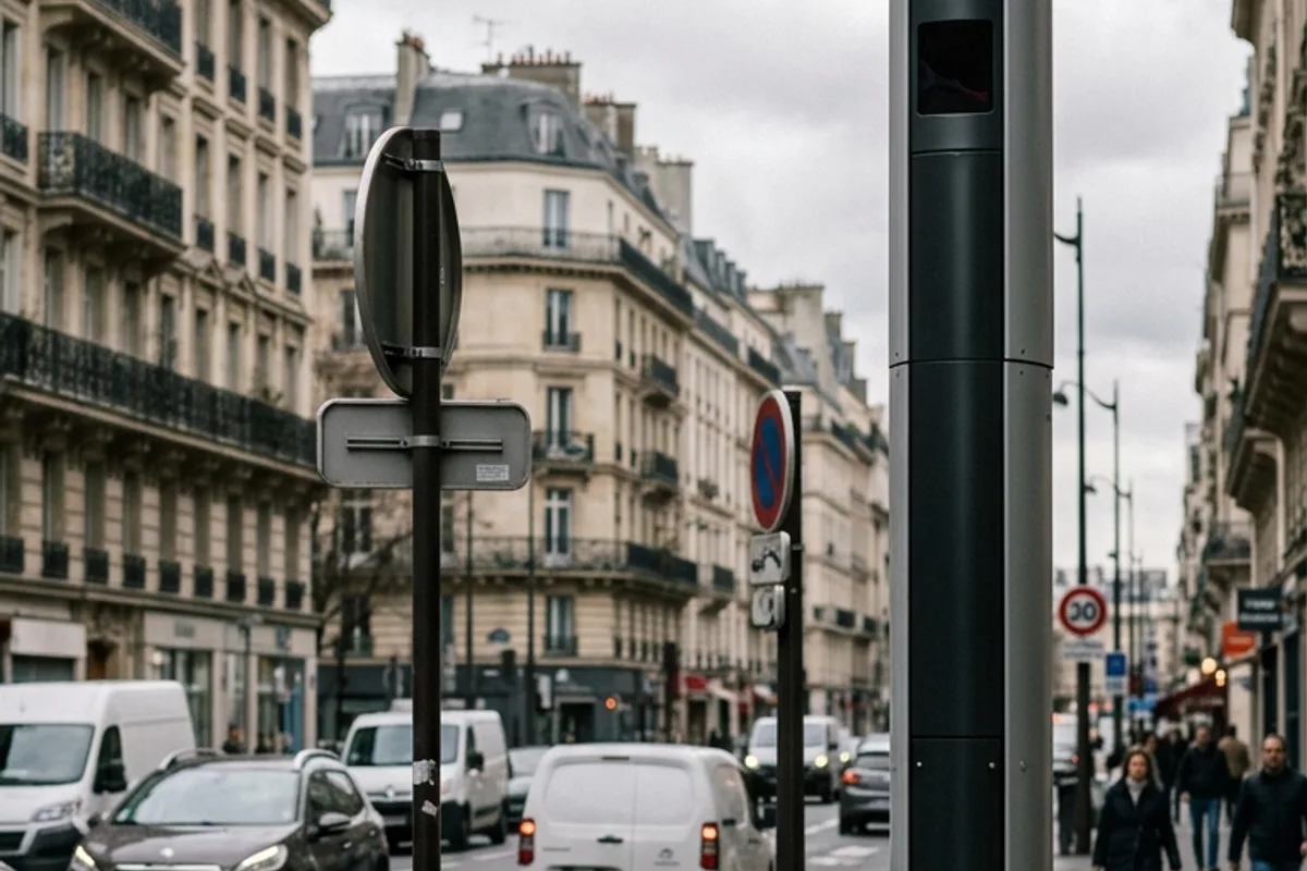 Radar tourelle moderne installé au bord d'une avenue urbaine