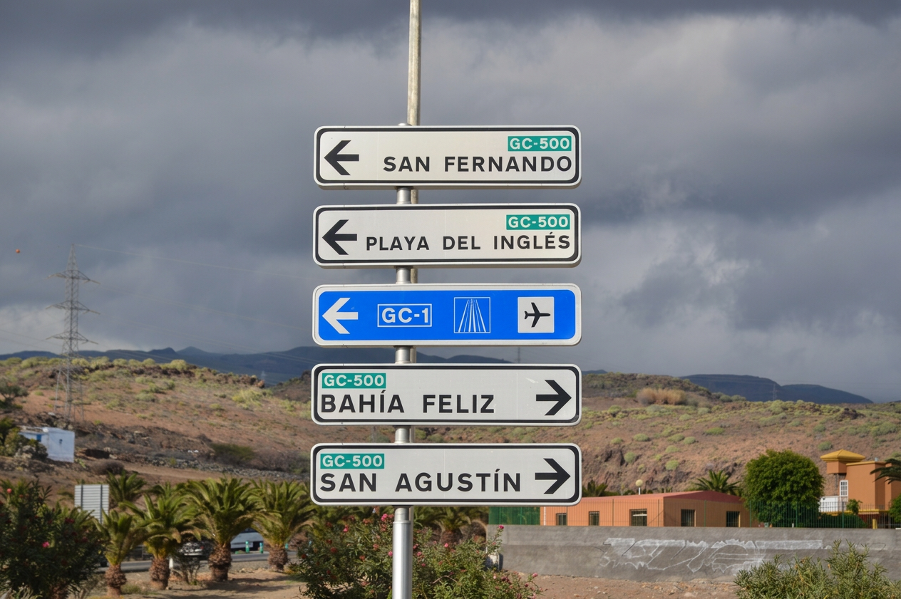 Panneaux de signalisation directionnels à l'étranger, indiquant les directions à suivre au volant