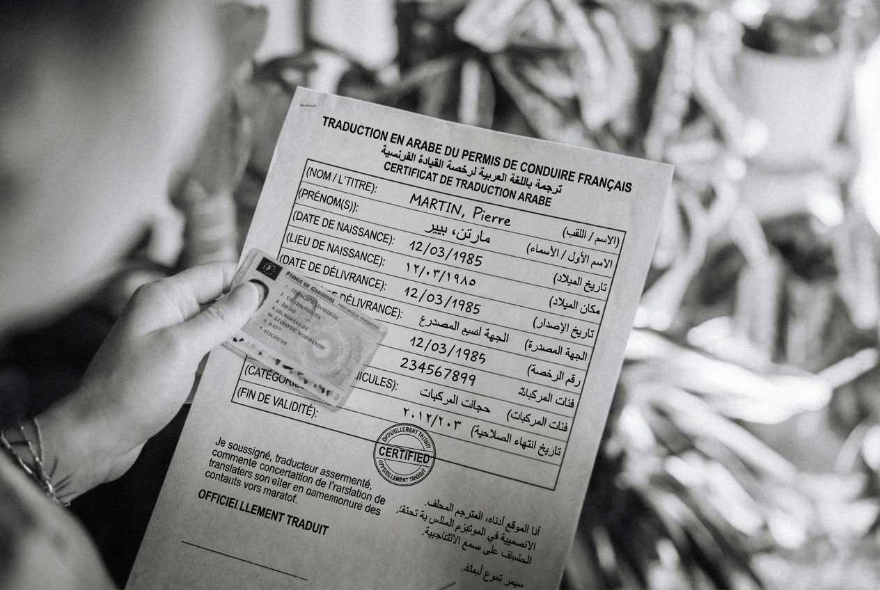 Traduction assermentée en arabe du permis de conduire Traduction assermentée en arabe d'un permis de conduire français
