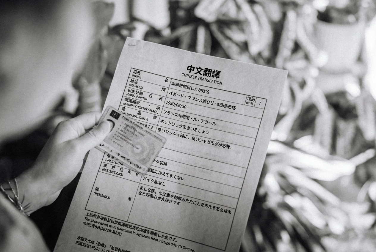 Traduction assermentée en chinois d'un permis de conduire français