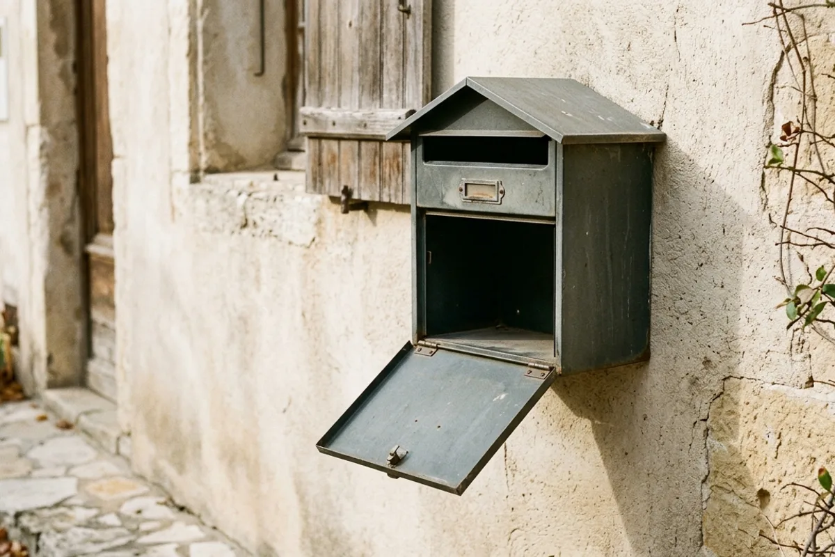 Amende sans courrier : la boîte aux lettres reste vide Boîte aux lettres vide illustrant l'absence de courrier d'amende