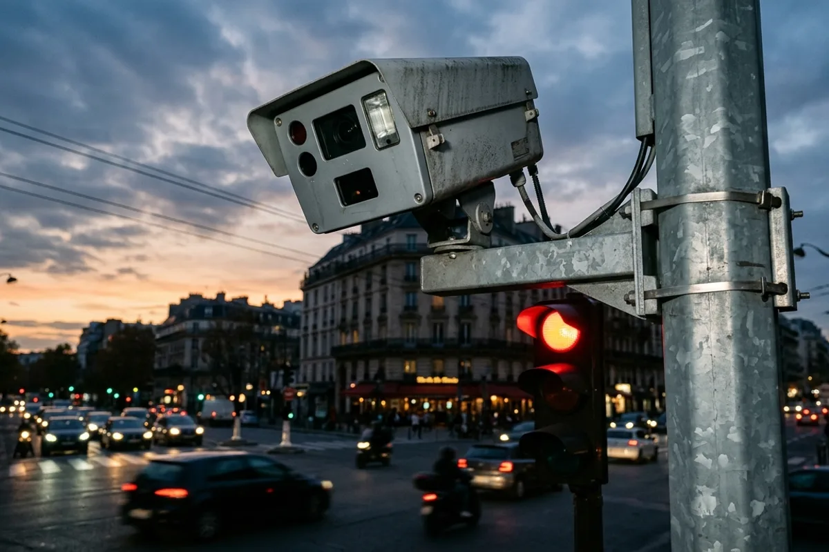 Radar de feu rouge de franchissement Radar de franchissement installé au-dessus d’un feu rouge
