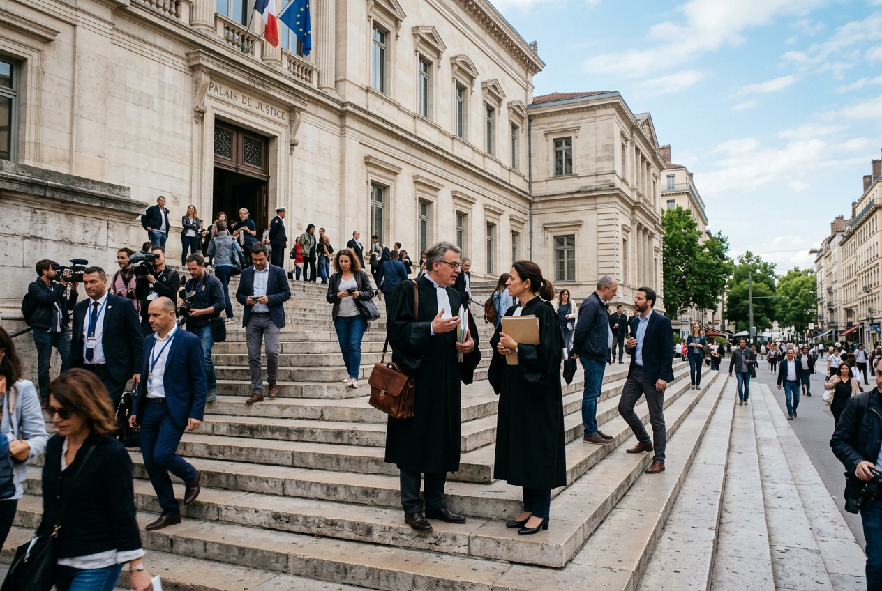 Avocats sur le parvis d'un palais de justice