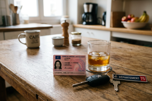 Alcool au volant : verre d'alcool et clés de voiture