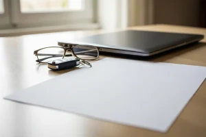 Bureau avec ordinateur et clés de voiture pour gérer une amende ANTAI en ligne