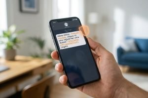 Smartphone affichant un message texte évoquant une arnaque sms antai