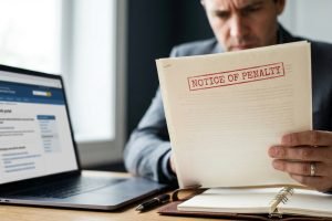 Document officiel d'avis de pénalité indiquant une amende majorée