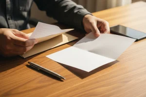 Personne ouvrant un courrier administratif pour obtenir un bordereau de situation d'amende