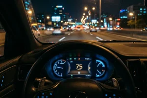 Compteur de vitesse numérique d'un véhicule, illustration d'un excès de vitesse entre 20 et 30 km/h