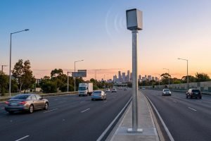 Radar tourelle moderne monté sur un poteau pour la surveillance du trafic routier